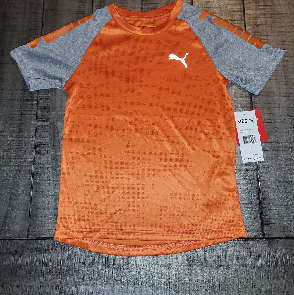 NWT Puma Orange & Gray Boys' Short Sleeve Athletic Tee